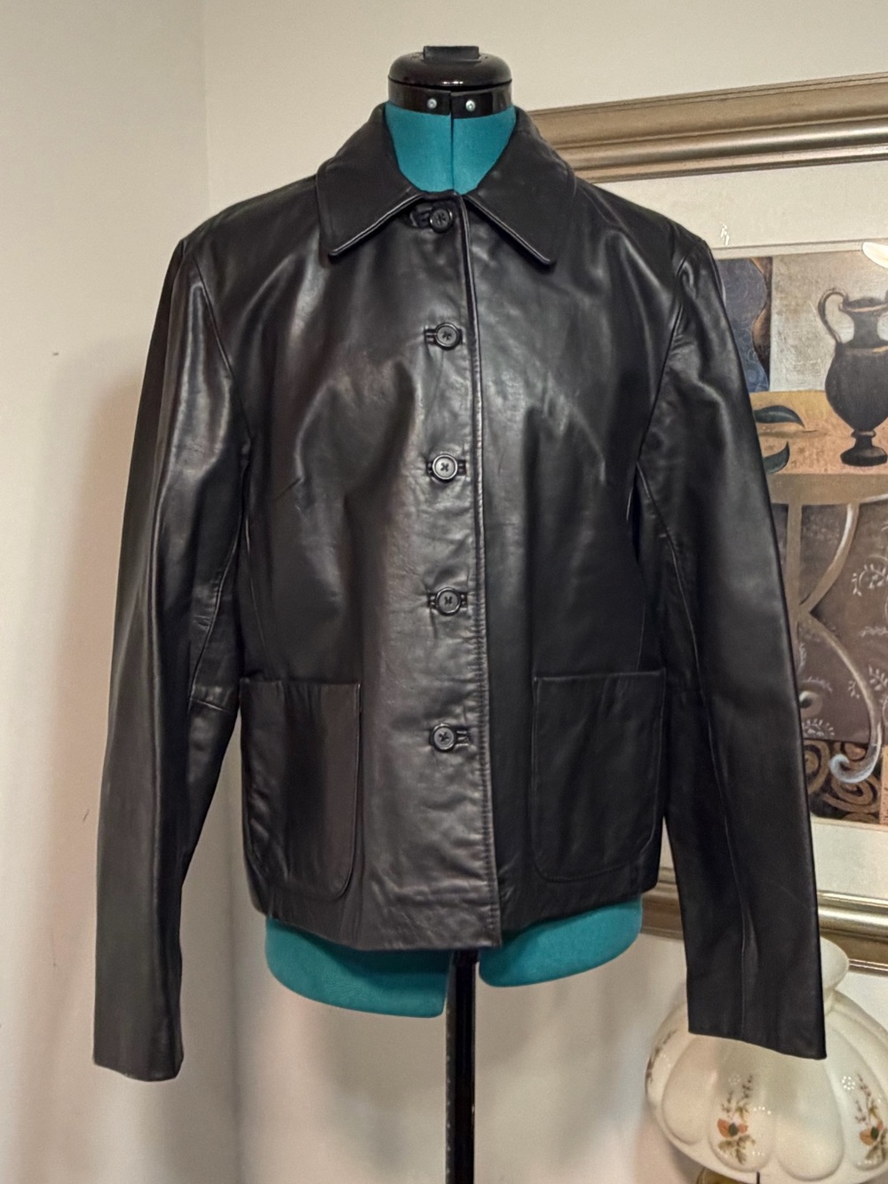 J. Crew Women’s Classic Black 100% Leather Lined  Button-Front Jacket Size M